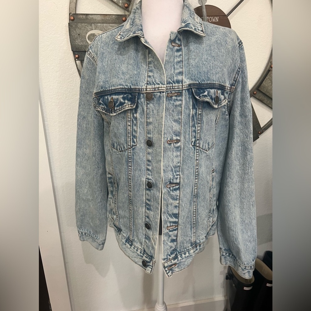 Vintage Acid Wash Denim Jacket Unisex Size M Blue Button-Up Casual Retro Style
